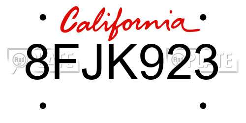 8FJK923 California License Plate