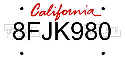 8FJK980 California License Plate
