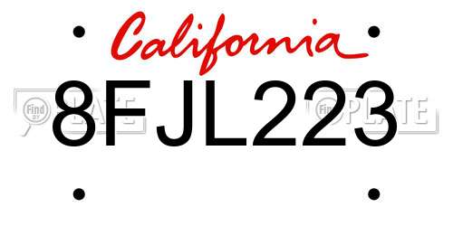 8FJL223 California License Plate