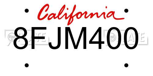 8FJM400 California License Plate
