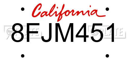 8FJM451 California License Plate