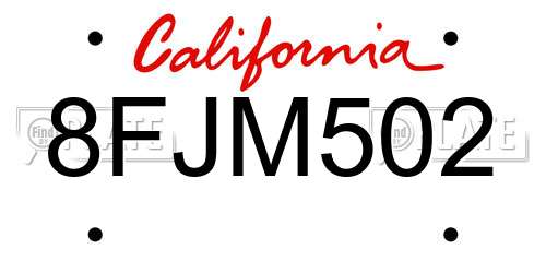 8FJM502 California License Plate