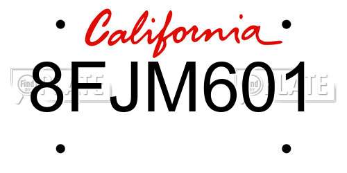 8FJM601 California License Plate