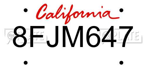 8FJM647 California License Plate