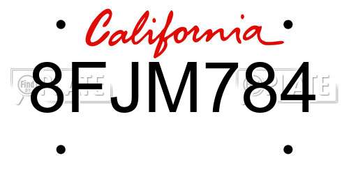 8FJM784 California License Plate