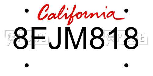 8FJM818 California License Plate