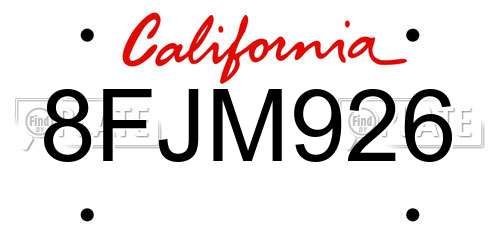 8FJM926 California License Plate
