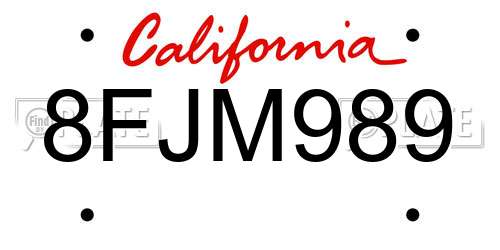 8FJM989 California License Plate
