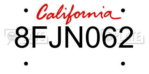 8FJN062 California License Plate