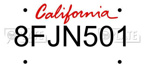 8FJN501 California License Plate