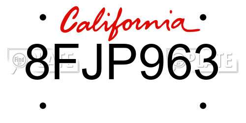 8FJP963 California License Plate