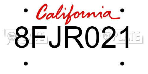 8FJR021 California License Plate
