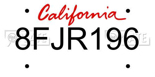 8FJR196 California License Plate