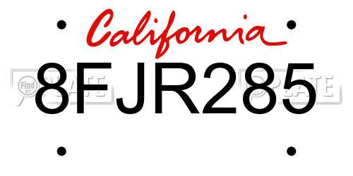 8FJR285 California License Plate