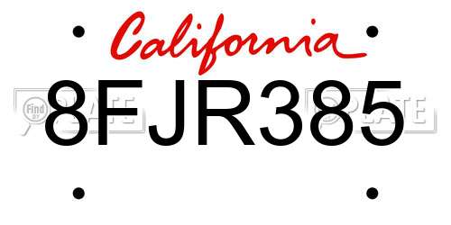 8FJR385 California License Plate