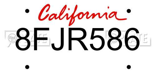 8FJR586 California License Plate