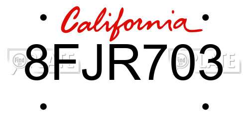 8FJR703 California License Plate