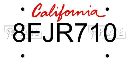 8FJR710 California License Plate