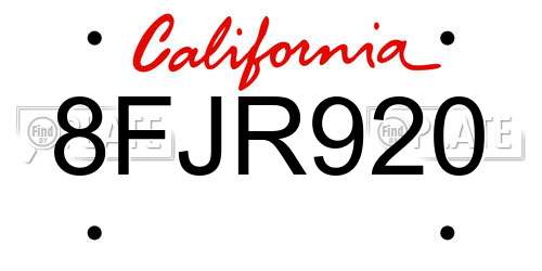8FJR920 California License Plate