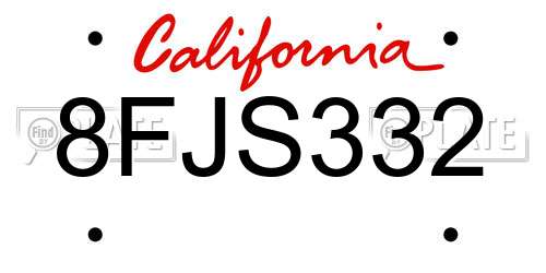 8FJS332 California License Plate