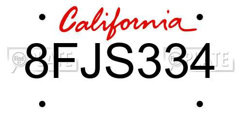 8FJS334 California License Plate
