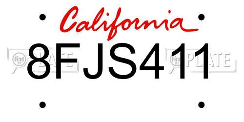 8FJS411 California License Plate