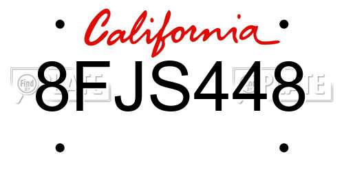 8FJS448 California License Plate