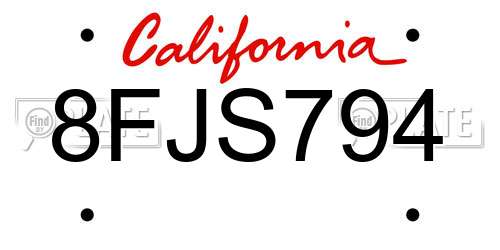 8FJS794 California License Plate