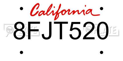 8FJT520 California License Plate