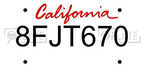 8FJT670 California License Plate