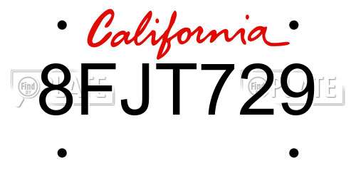 8FJT729 California License Plate
