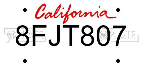 8FJT807 California License Plate