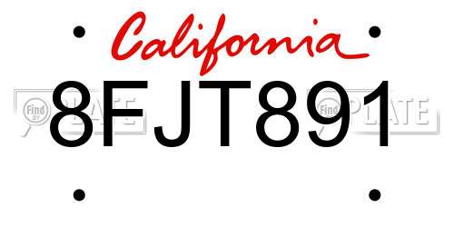 8FJT891 California License Plate