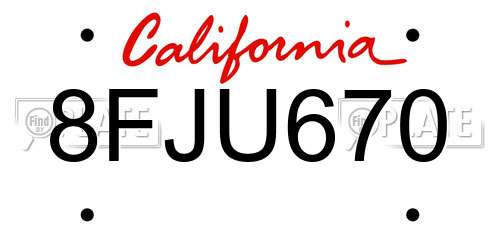 8FJU670 California License Plate