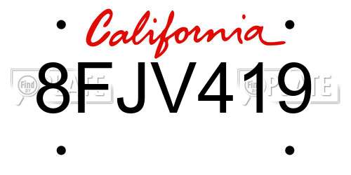 8FJV419 California License Plate