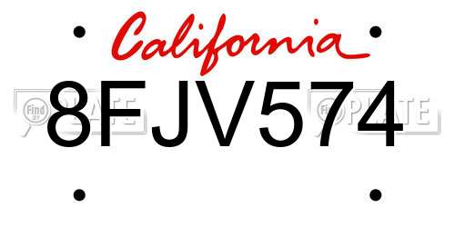 8FJV574 California License Plate