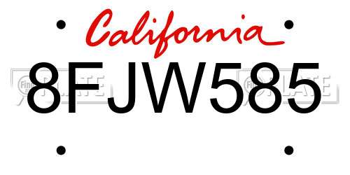 8FJW585 California License Plate