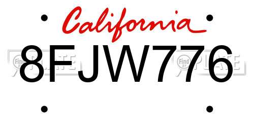 8FJW776 California License Plate