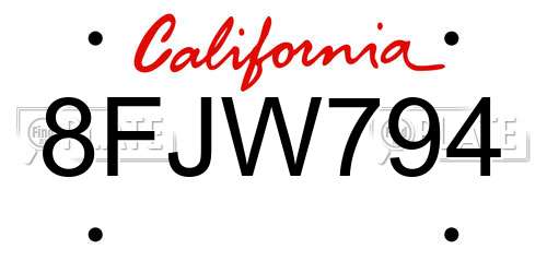 8FJW794 California License Plate