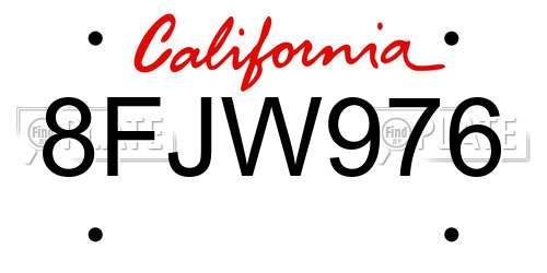 8FJW976 California License Plate
