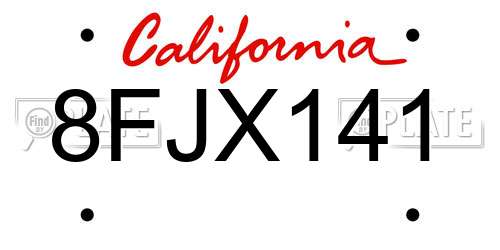 8FJX141 California License Plate
