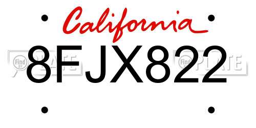 8FJX822 California License Plate
