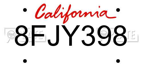 8FJY398 California License Plate