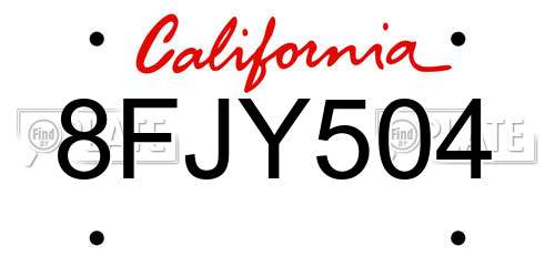 8FJY504 California License Plate