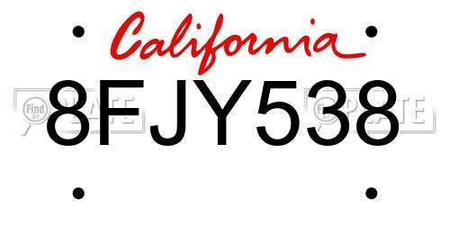 8FJY538 California License Plate