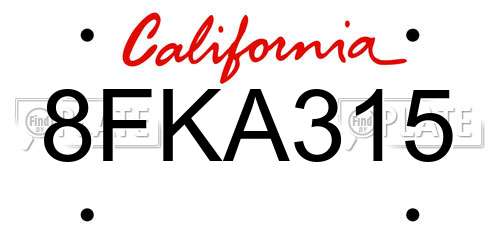 8FKA315 California License Plate