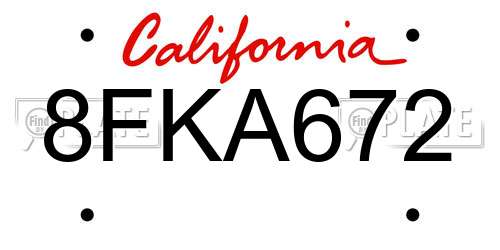 8FKA672 California License Plate