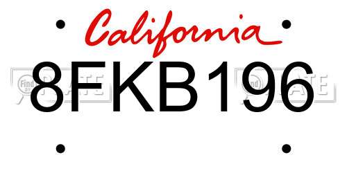 8FKB196 California License Plate