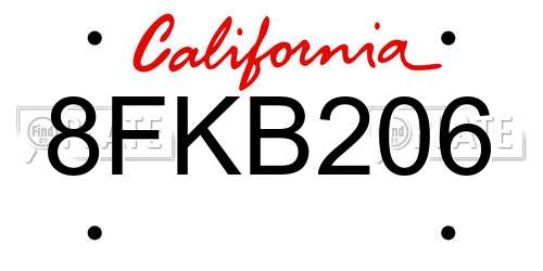 8FKB206 California License Plate