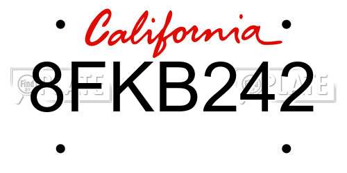 8FKB242 California License Plate
